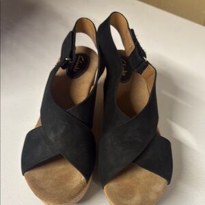 Clarks Black Sandals Comfortable Slip-On Style